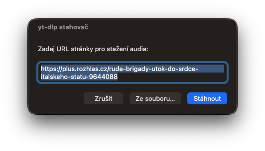 Vložení adresy pořadu ke stažení