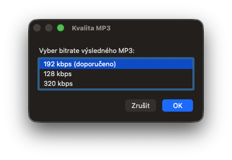 Výběr kvality výsledného MP3